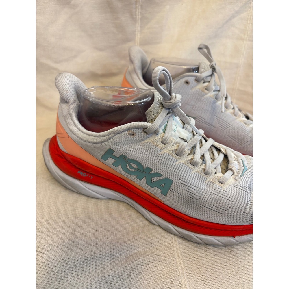 Hoka One One Mach 4 Womens Running Shoes White Orange Red 1113530-WFR 10B - Picture 3 of 5